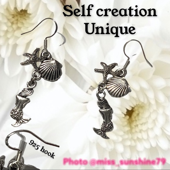 NEW  Mermaid Shell dangle 925 hook silver earrings - Picture 5 of 6